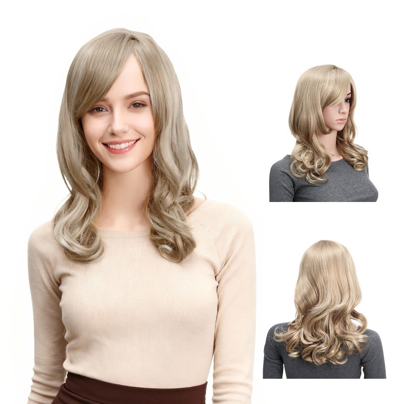 Onedor Full Head Beautiful Long Curly Wave Stunning Wig Charming Curly Costume Wigs with Fringe (24H613 Blonde Highlights) - Image 1